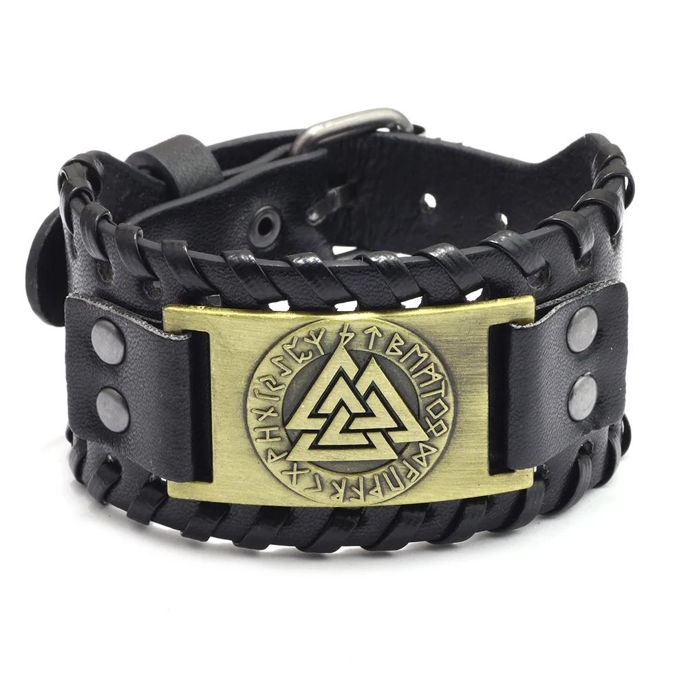 Punk Men Wide Bangle Accessory Wolf Head Charm Bracelet Leather Weave Adjustable Wristband Friendship Jewelry
