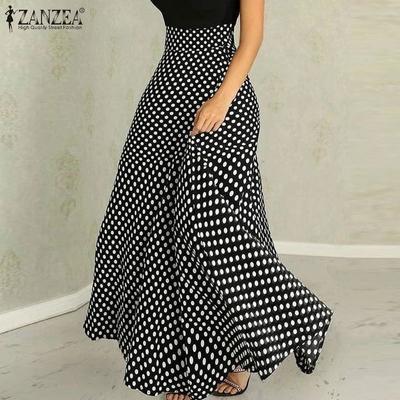 Womens Casual Polka Dot Print Summer High Waist Long Skirts