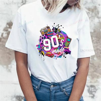 Vintage Hot 90S Made Printed T-Shirts for Women Summer Short Sleeve Tee Cotton Shirts Round Neck Casual Summer Female Tops