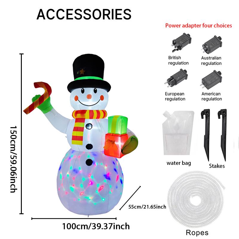 4.9FT Xmas Holiday Inflatable Yard Decor LED Snowman Candy Cane Gift Christma Home Decoration Ornament Festive Toy Gift Supplies