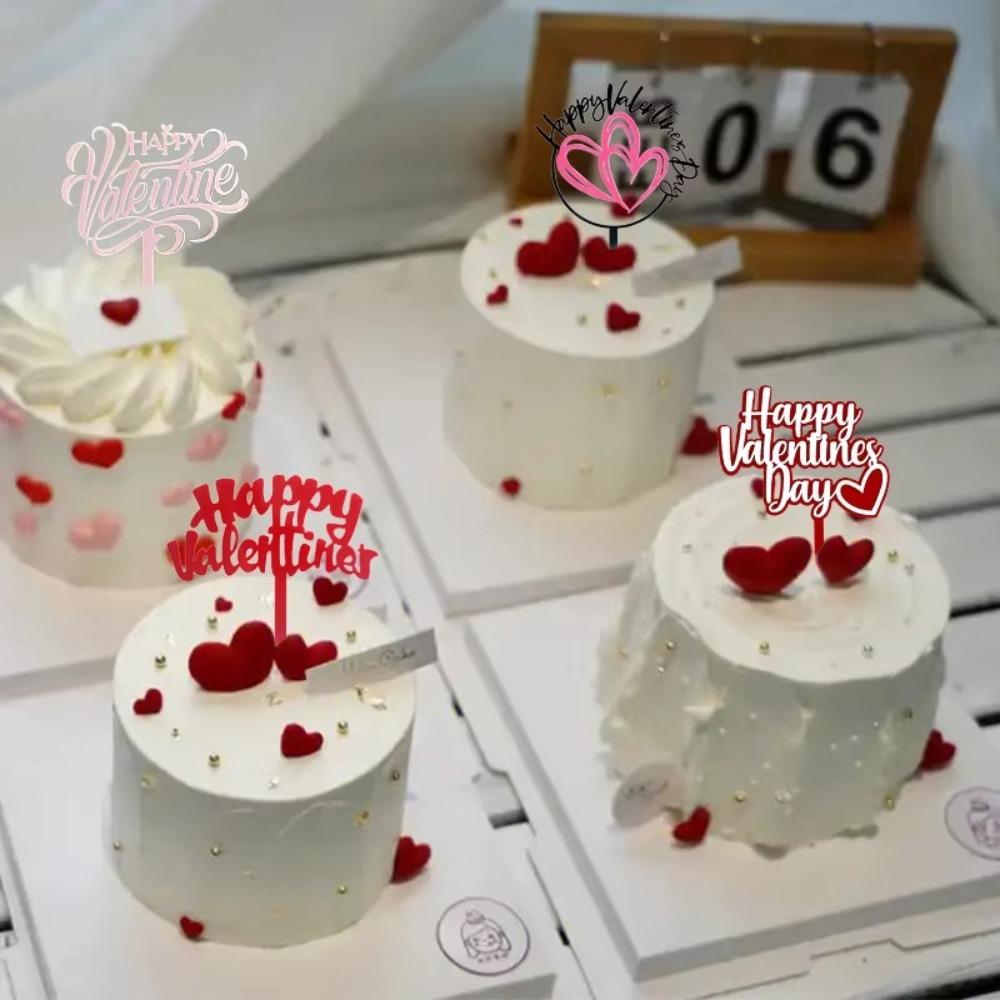 

5pcs Ins Dessert Cupcake Topper Love Heart Cake Plugin Red Valentine Cake Topper Wedding Party D