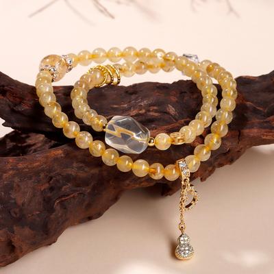 Natural Crystal Citrine Double Circle Yellow Rhinestone Buddhist Beads New Chinese Style Fashion Original