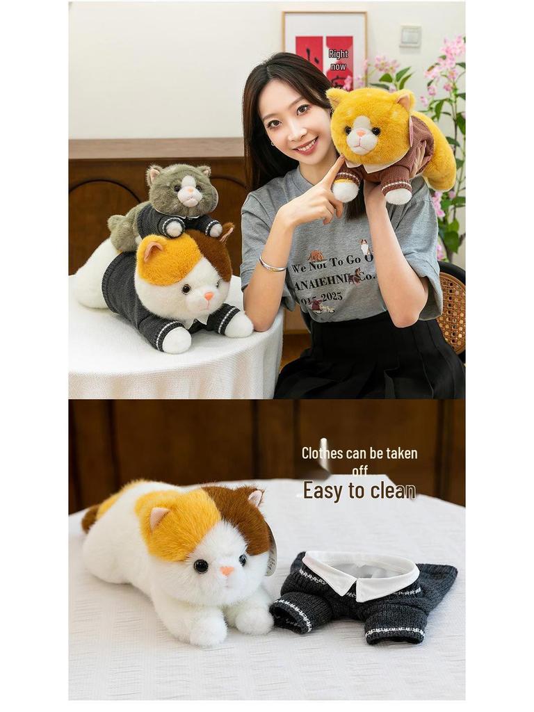 Three-Color Calico Cat Plush Toy - Lying Cat Pillow, Gift for Girls and Sleeping Companion.