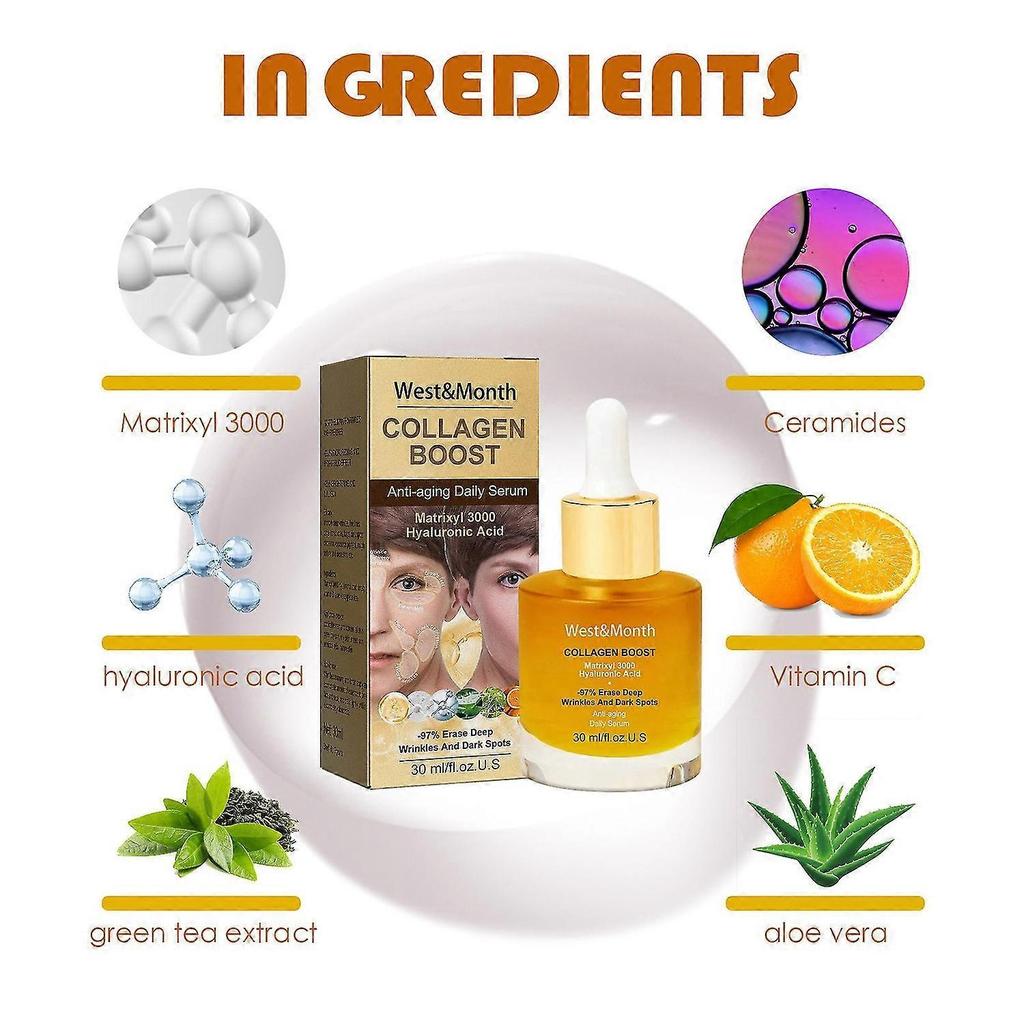 2 PEZZI Siero Avanzato Collagen Boost Anti-Età, Siero Profondo Antirughe, Pelle Tonica & Riduce le Rughe, Adatto a Tutti i Tipi di Pelle