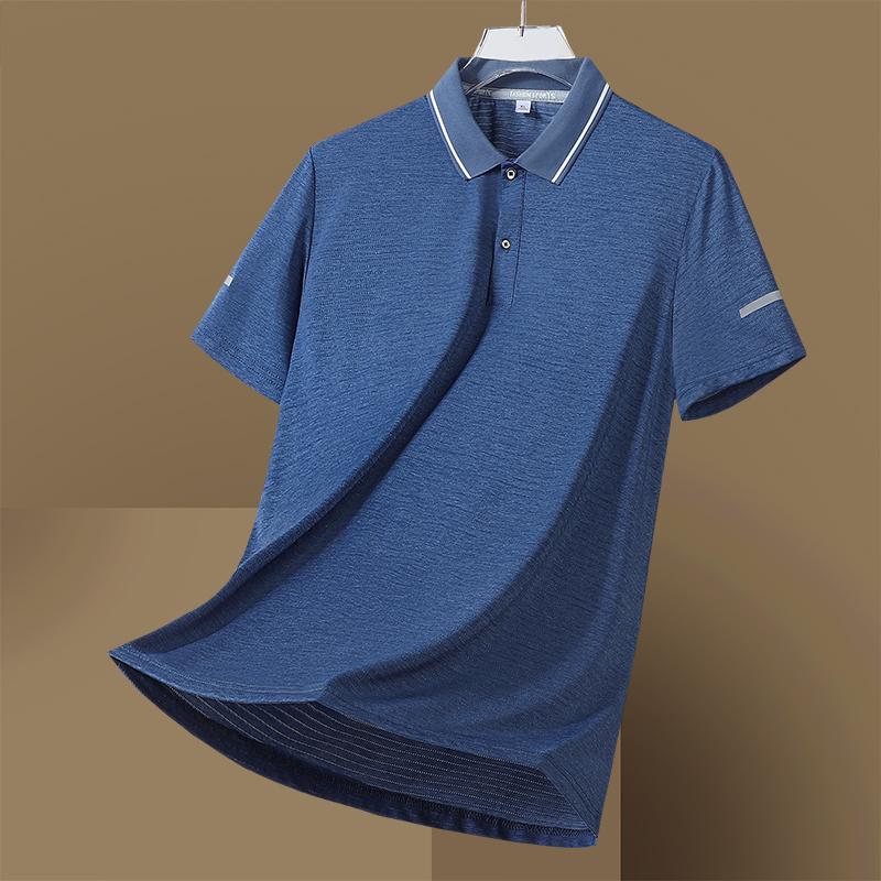 Summer Short Sleeved Men's Plus Size T-shirt, Men's Business Polo Shirt, Men's Solid Color Thin Collar T-shirt