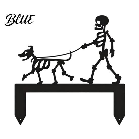 Easy Install Garden Stake Skeleton Dog Stake Black Walking Metal Decoration Stable for Lawn Funny Halloween Yard Art Outdoor Decoration