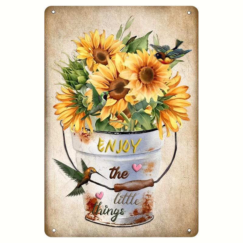 Welcome To Our Garden Metal Tin Signs, Dirty Hoe Wall Art, Sunflower Retro Poster for Home, Yard, Plants Decor, Garden Rule S
