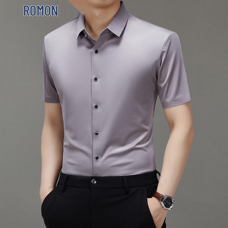 ROMON Men s Short-Sleeve Jacquard Casual Shirt 50