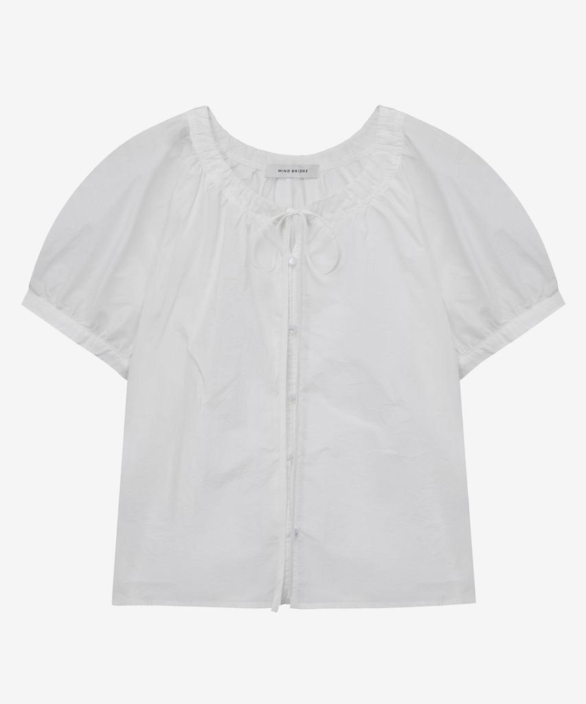 MIND BRIDGE WOMEN [W] Sheer Shirred White Short Sleeve Blouse