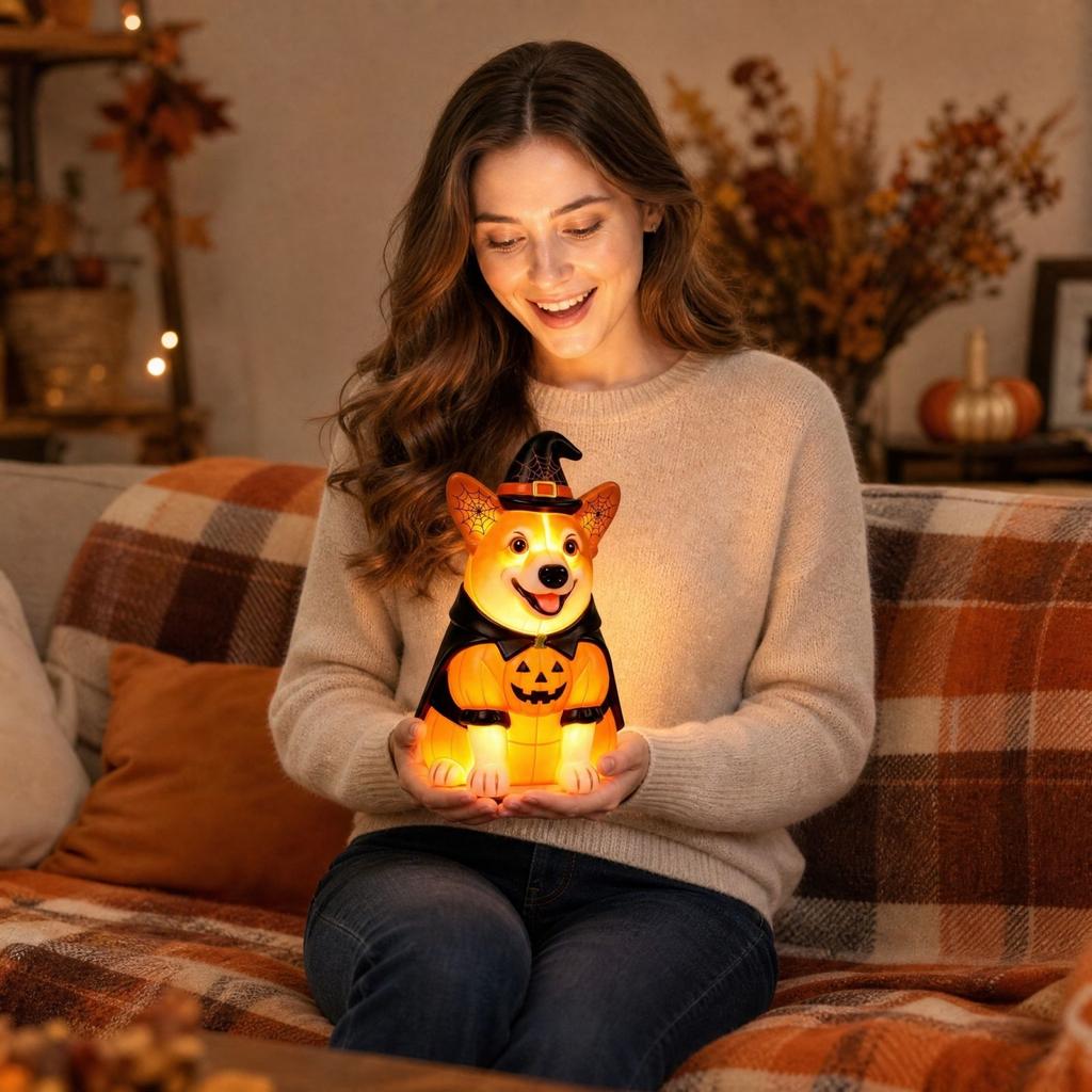 Halloween Pumpkin Figurine with Light for Tabletop Shelf Decor
