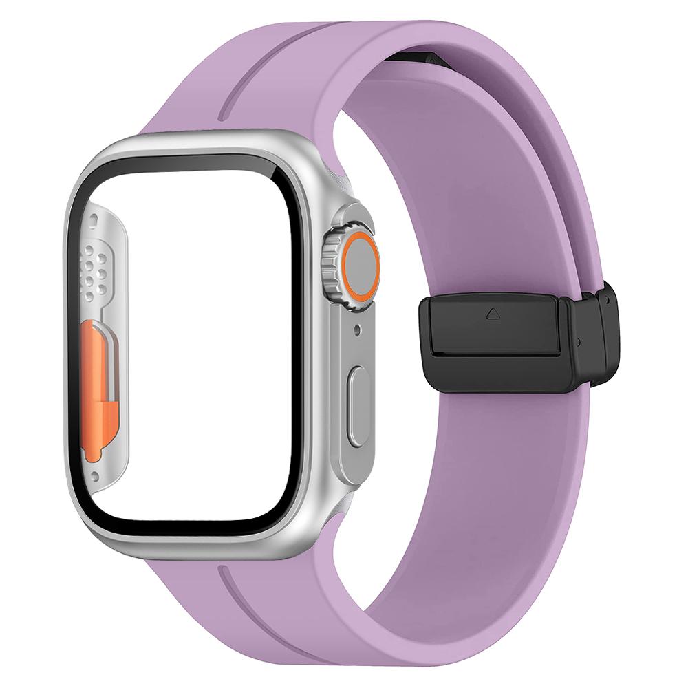 Glass+case+Strap For Apple Watch Band 44mm 45mm 41mm 40mm Magnetic Buckle Silicone Bracelet+cove iWatch Series 8 Se 7 6 5 4