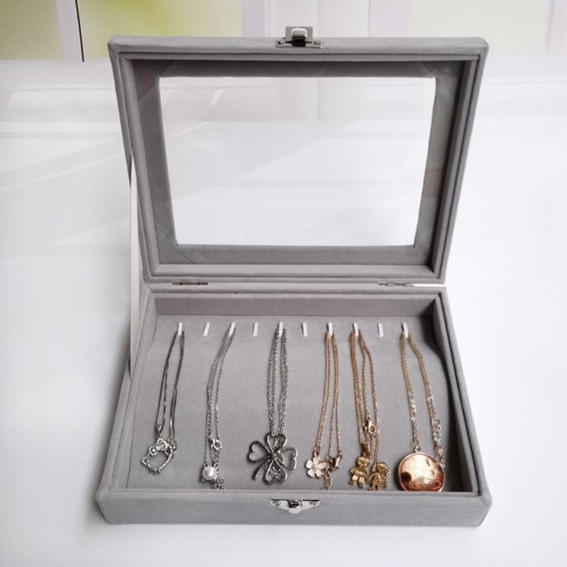 Compact Jewelry Case Display Rack Stylish Jewellery Organizer with Glass Lid Convenient Jewelry Storage Box for Travel
