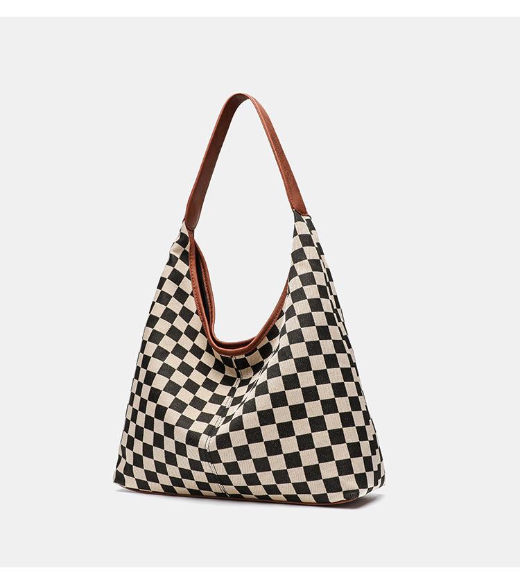 Retro Plaid Checkerboard Pattern Large Capacity Tote Bag Crossbody Shoulder Bag Handbag Notes Bag Female