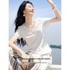 T-shirt estiva da donna XWI con scollo a V in pizzo a maniche corte