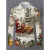 Christmas Men's 3D Printed Formal Shirt Christmas Tree Santa Claus Pattern Long Sleeve Shirt Fashion Men's Shirt