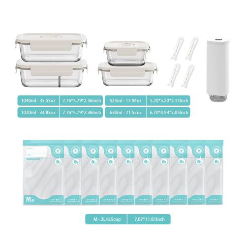 Vacuum Seal Glass Food Storage Containers with Sous Vide Bags, Meal Prep Containers with Airtight Locking Lids for Lunch, Picnic, Oven & Freezer Safe,