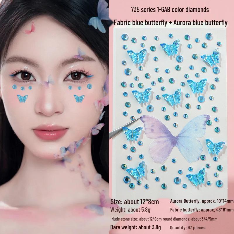 3D Butterfly & Star Face Sticker Set with Rhinestones & Pearls for Kids