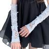 Y2K Ballet-Style Women's White Lace Fingerless Gloves - Thin, Sun Protection, Lace-Up Design