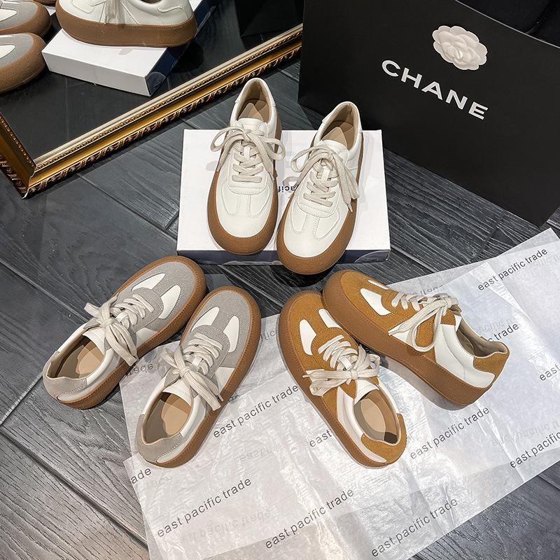 Cowhide Feeling Spot Thick-soled Heightening German Training Shoes Board Shoes Color Matching Students Versatile Casual Sports Shoes Retro Little 