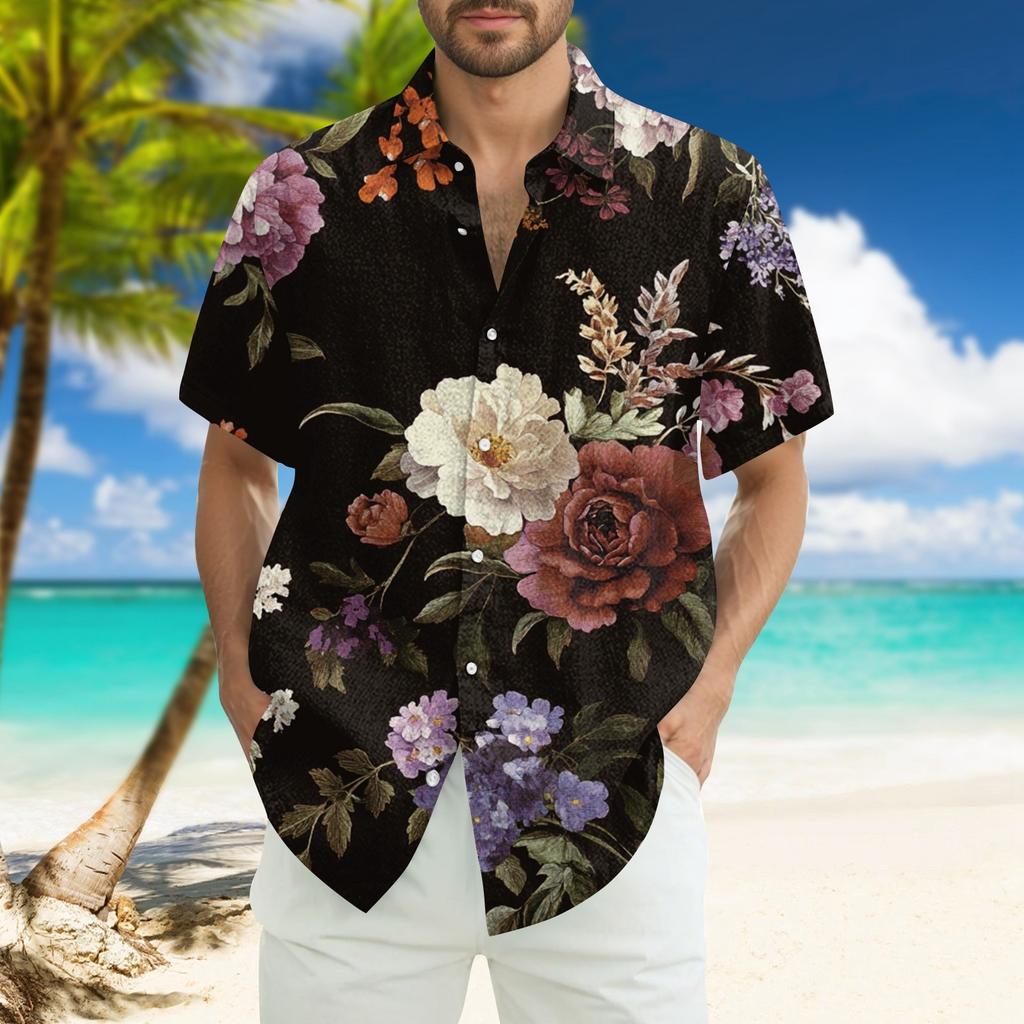 Men's Fashion Loose Hawaiian Printed Short Sleeve Beach Shirt
