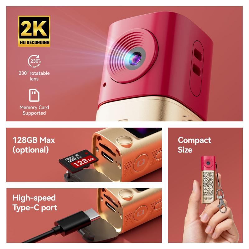 2K HD Tragbarer Sport-Camcorder Daumen Mini Lippenstiftkamera Für Studenten Outdoor-Fotografie Video Lange Akkulaufzeit Schlüsselanhänger