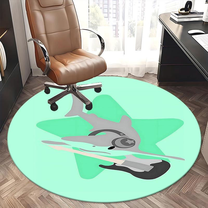 Shark with Glasses Playing Guitar Chair Mat Round Carpet for Home Decor, Office Use, Gift Idea for Any Room0292b