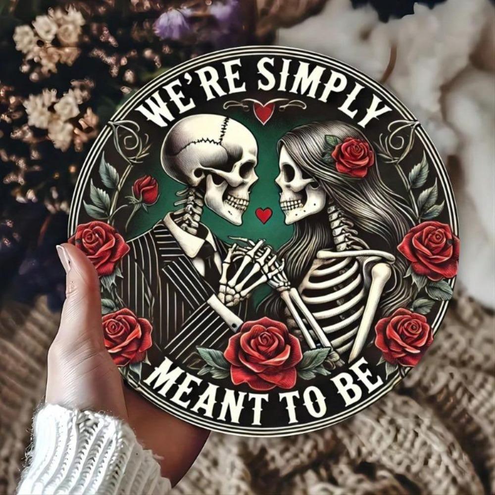 Skeleton Couple Metal Sign 8x8 Inch Rustproof Wall Art for Home Kitchen Garage Decor