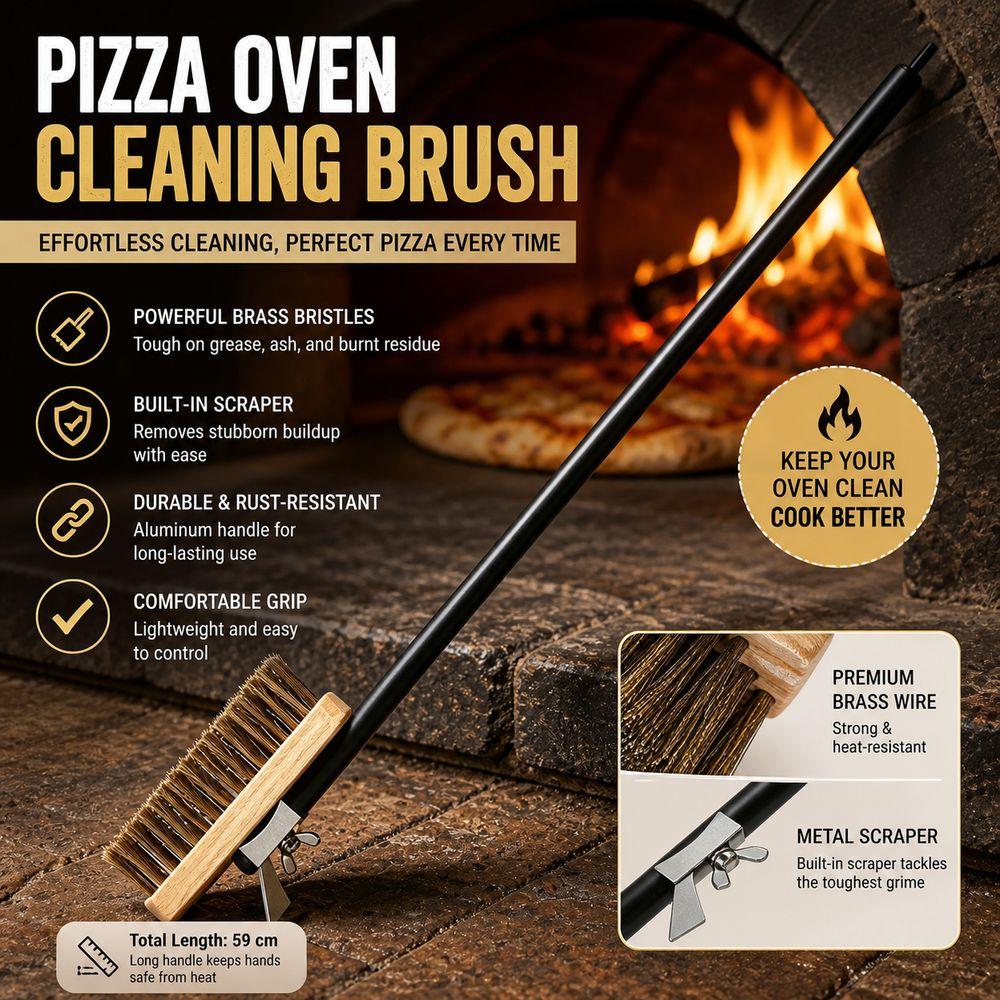 Copper Wire Pizza Oven Cleaning Brush Aluminum Alloy Handle Grill Cleaning Tool  Household