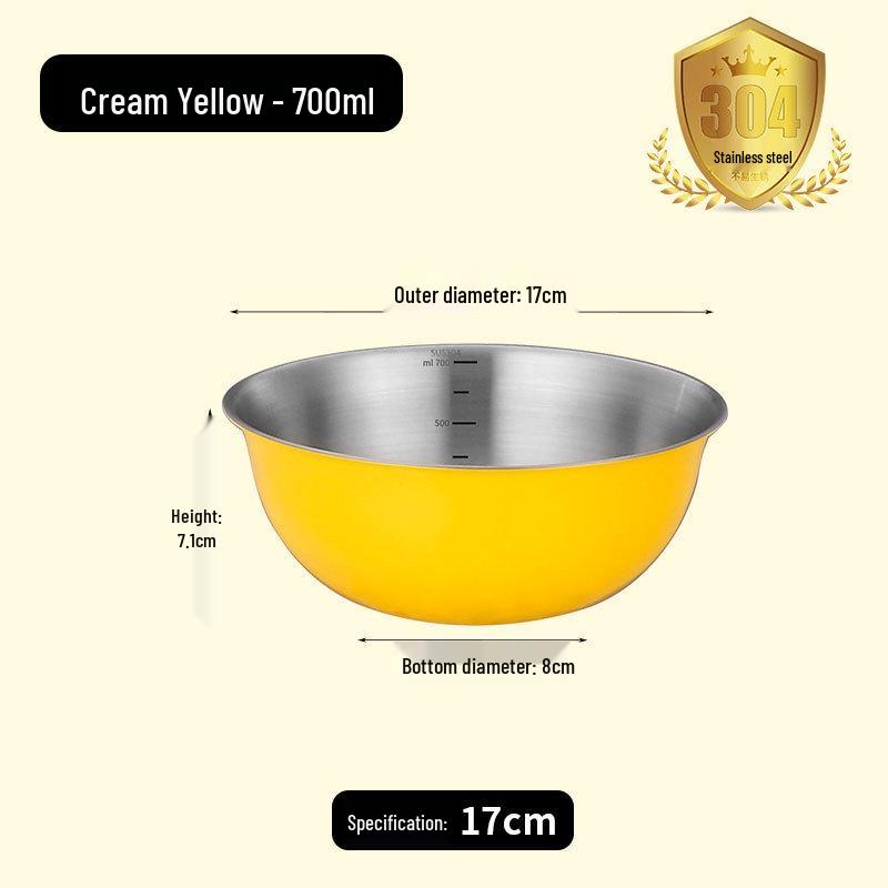 304 Stainless Steel Multi-purpose Bowl with Measuring Scale - Ideal for Beating, Baking, Kneading, Cooking, and Salads.