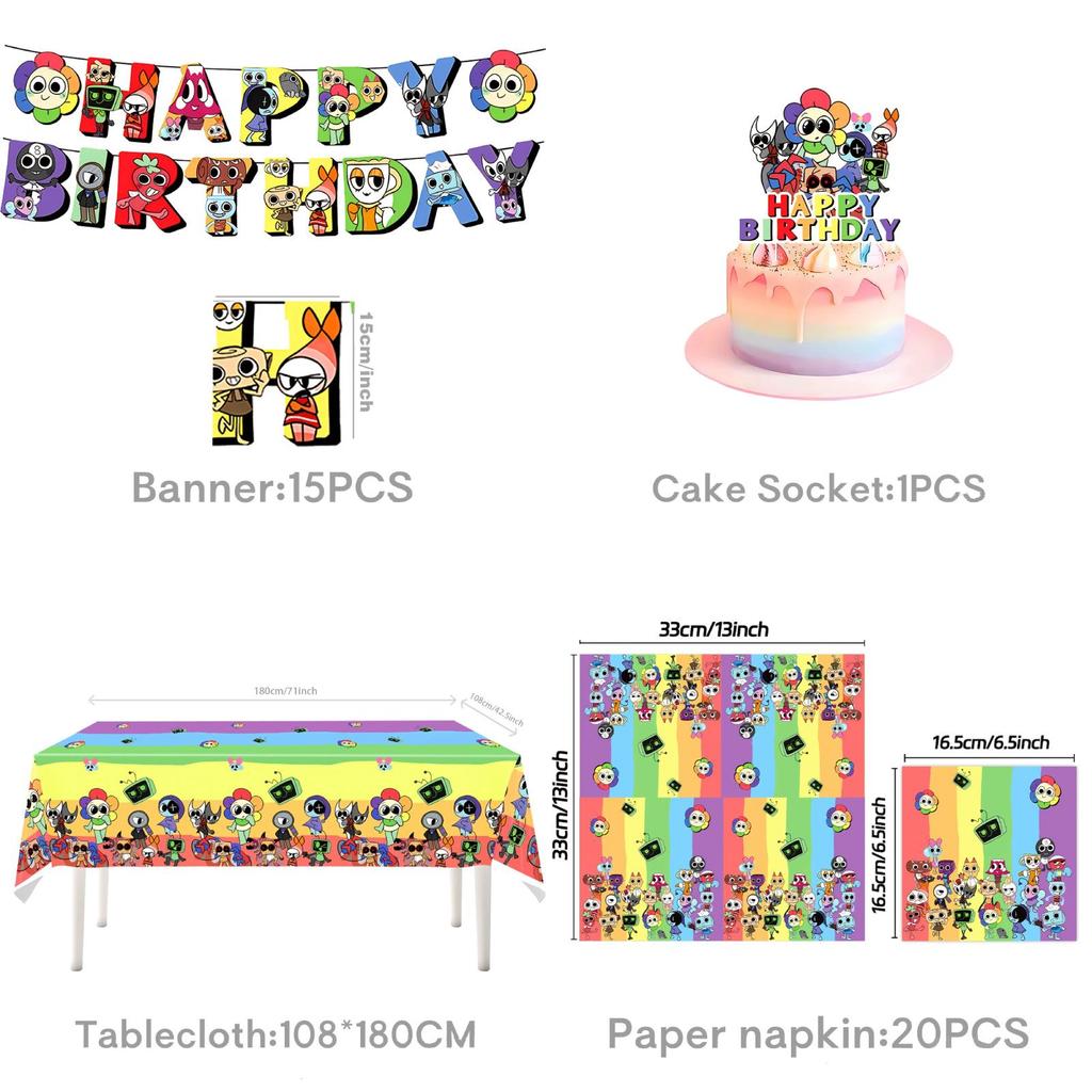 Set Decoratiuni Petrecere Tematica Lumea lui Dandy Cu Farfurii de Hârtie, Pahare și Stindard Pentru Ziua de Naștere a Copiilor