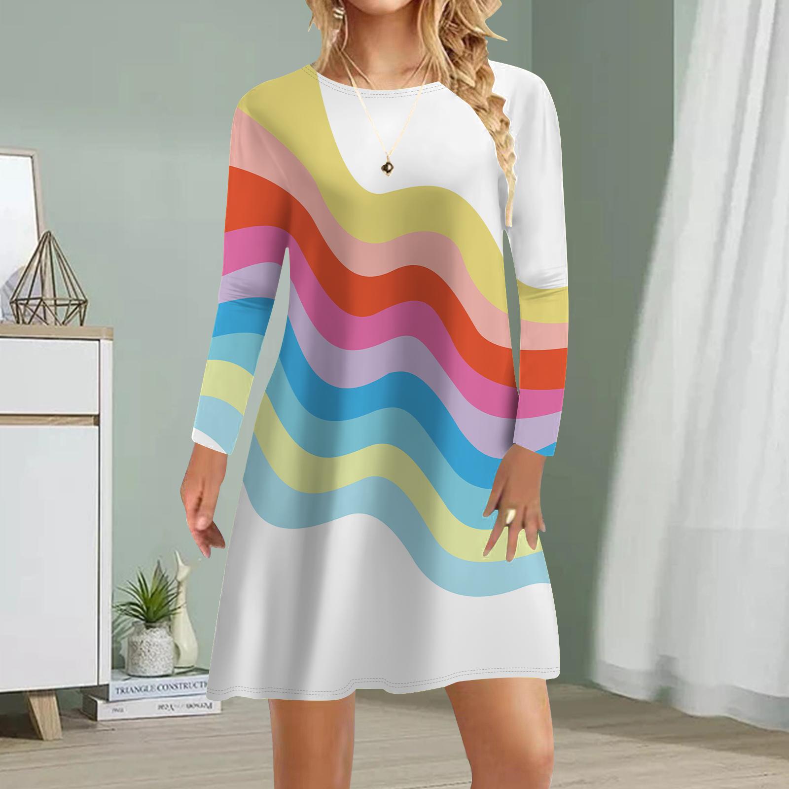 

Женское повседневное платье осеннее платье с принтом Wave Point для женщин с круглым вырезом и коротким рукавом платье больших размеров 8XL разноцветный