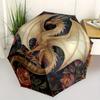 Golden Dragon with Flowers Circular  DecorUmbrella, Portable 3-Fold Compact Umbrella,Christmas Gift ES548