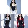Spring New Blue Stripe Faux Two Piece Shirt With 3d Pattern For Office Wear Women
