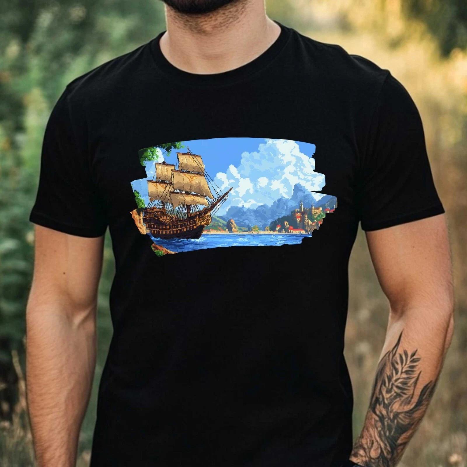 T-Shirt Herren Pirat Pixel Art Motiv Baumwolle Größe XS bis 5XL XXXL