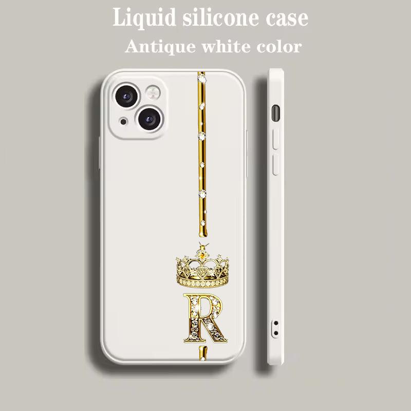 Luxury Color Phone Case For iPhone 18 15 14 13 12 mini 11 Pro Max XS X XR SE 7 8 Plus soft Beige Cover Diamond Crown Letter Letters