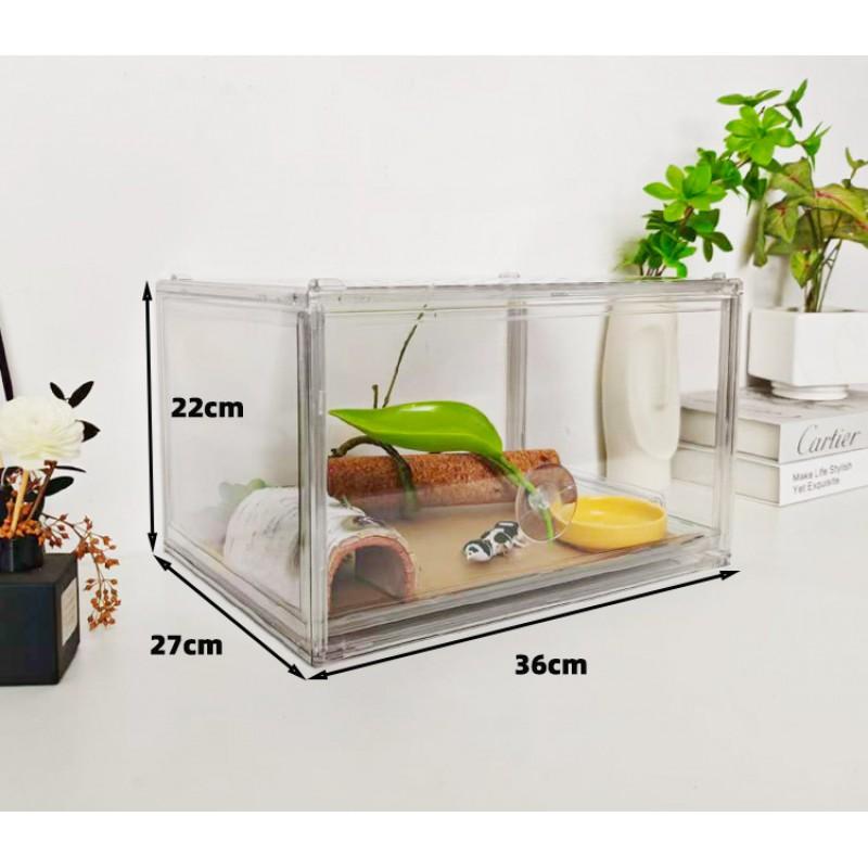 Acrylic Drawer-Type Reptile Terrarium Crested Gecko Horned Frog Bearded Dragon 36x27x22cm PET Plastic Enclosure