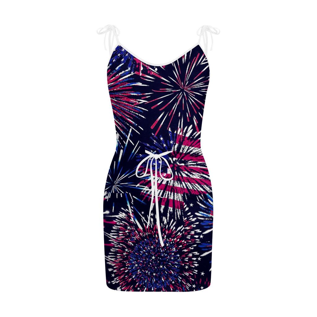 Damenmode-Unabhängigkeitstag-bedrucktes, ärmelloses Bandage-Hosenträgerkleid