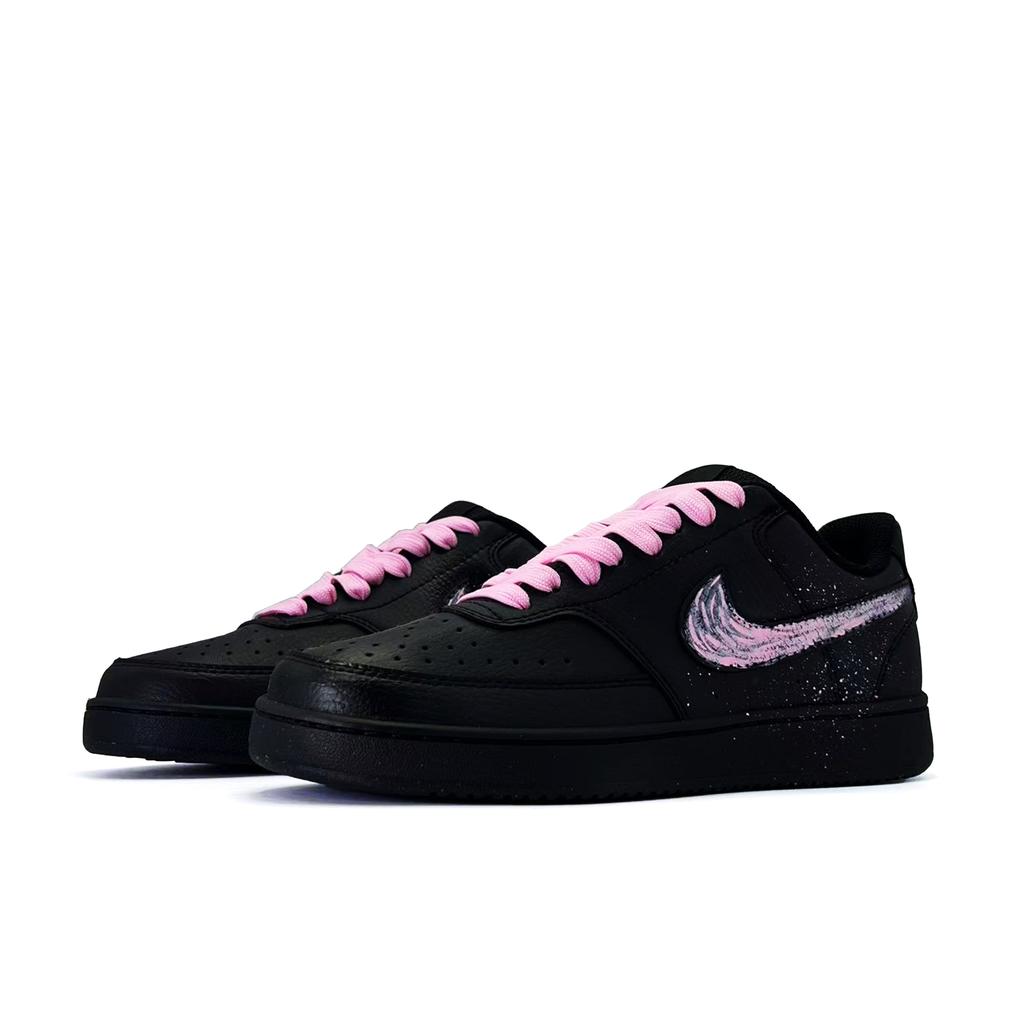 Nike Court Vision Low Pink Trace Shooting Stars Cushioning, Wear Resistant Low Top Skateboard Shoes Unisex Black Pink DH2987-002(Team1356-)