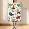 Cartoon Construction Vehicles Throw Blanket - Vibrant Tractor Excavator Kids Pattern Cozy Soft Accent for Bed Couch Car Decor