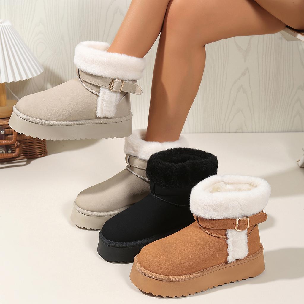 Fashionable New Comfortable and Durable Women's Boots Winter Elegant Solid Color Round Head Sexy Buckle Warm Snow Boots