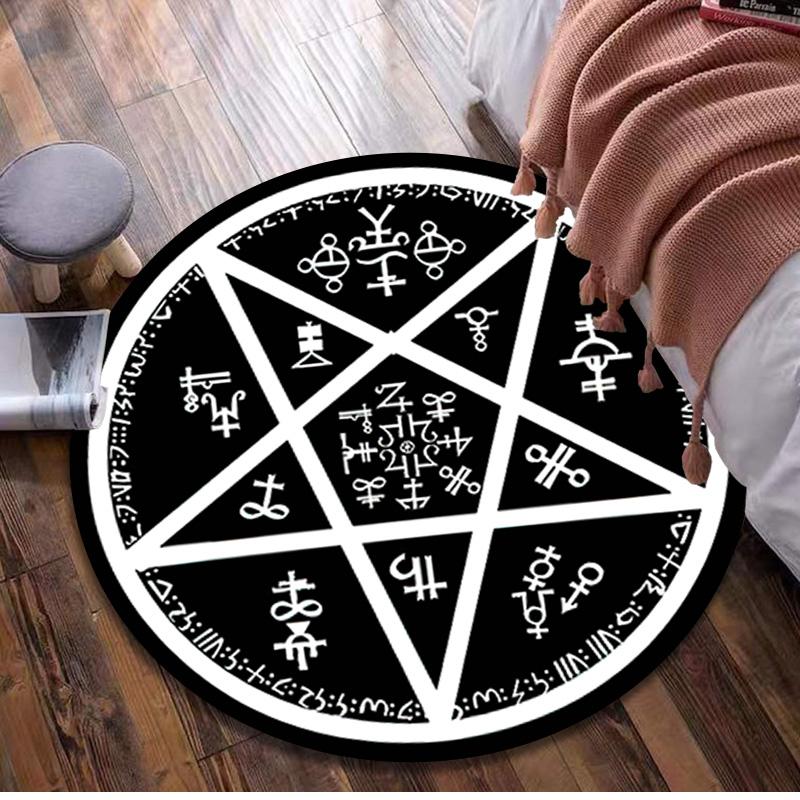 Pentagram Compass Circular Rug - Office Decorative Carpet For Living Room Bedroom Door Mat Floor Rug Computer Chair Area Rug