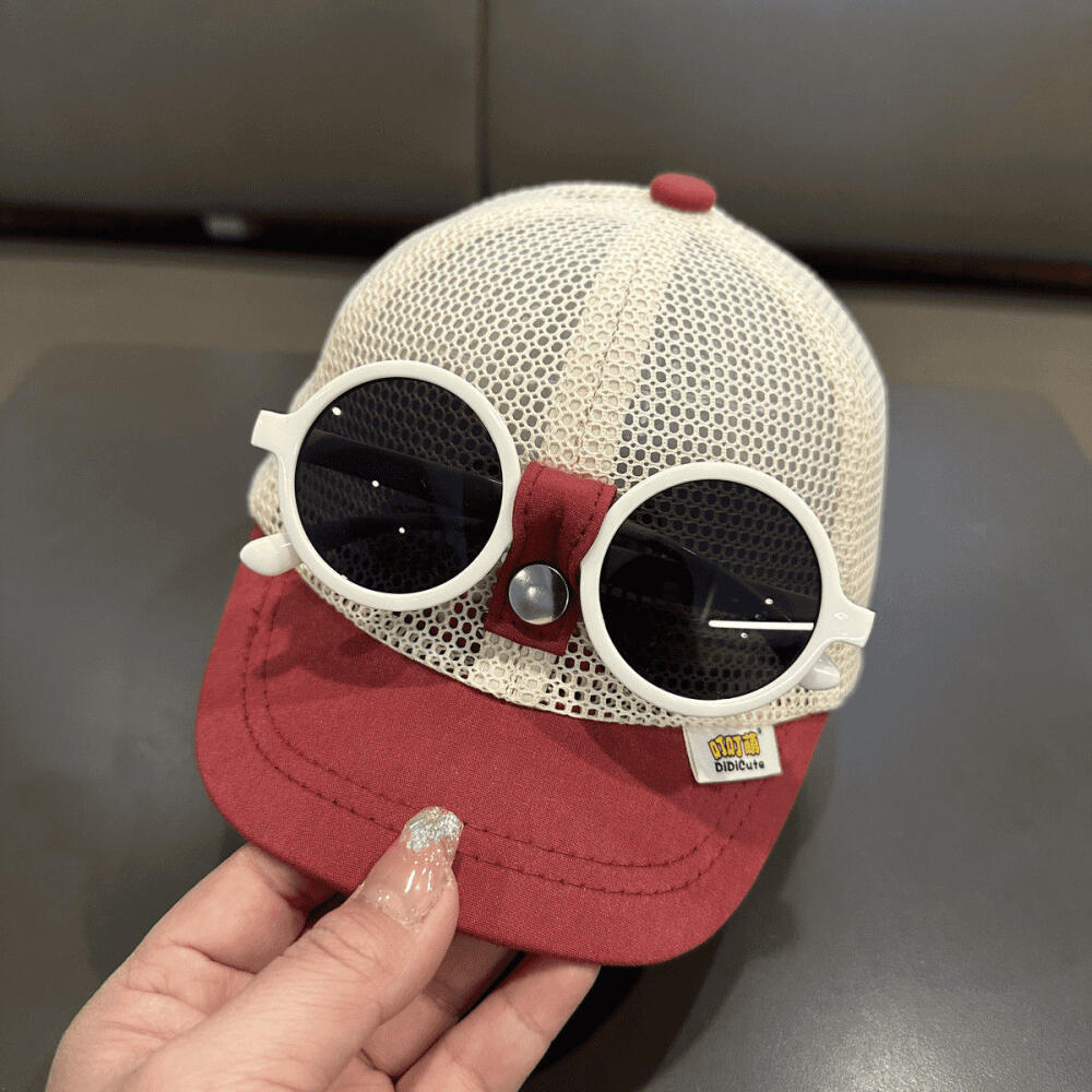 Kids Summer Sun Hat Baseball Cap With Sunglasses Mesh Breathable Baby Boy Girl Sun Protection Bucket Hat Toddler Visor Cap