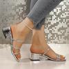 Fashion Silver Crystal Straps High Heels Slippers Women Summer Square Toe Thick Heeled Sandals Woman Plus Size Fashion Party Dress Shoes