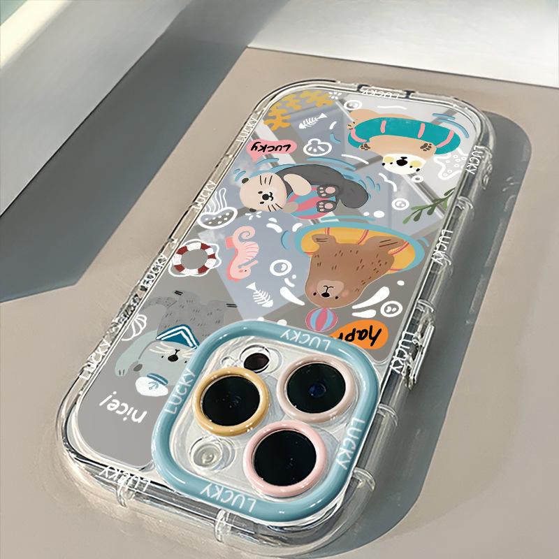 Applicable To Apple 16pro Mobile Phone Case Mirror Swimming Otter Iphone13 Xiaomi 14pro Cute and Creative OPPO