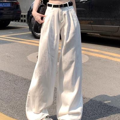 Damskie Jeansy z Wysokim Stanem Szerokie Nogawki Luźny Krój Proste Krótkie Spodnie Codzienne Spodnie Jeansowe Styl Jesienny