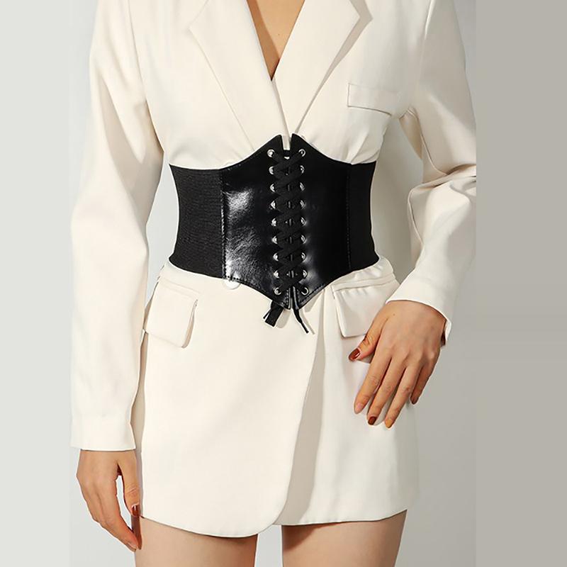 Corset de damă centură gotică din piele PU pentru femei corset cu șireturi centuri de slăbire talie corset vintage curea neagră lată pentru fată