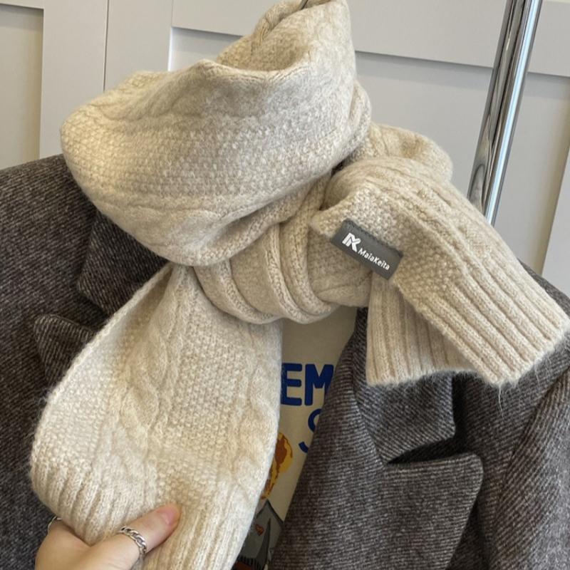 Korean Version Retro Solid Twist Knitted Scarf Women Men Fall Winter Classic Warm Scarves Unisex Thermal Muffler Female Male
