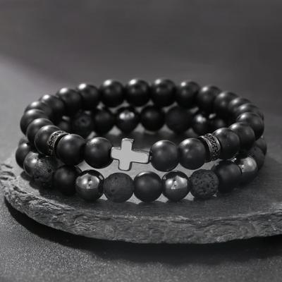 Trendy pánské korálky náramek křížový náramek sada náramků z přírodního kamene kouzlo pro ženy léčivé modlitební šperky