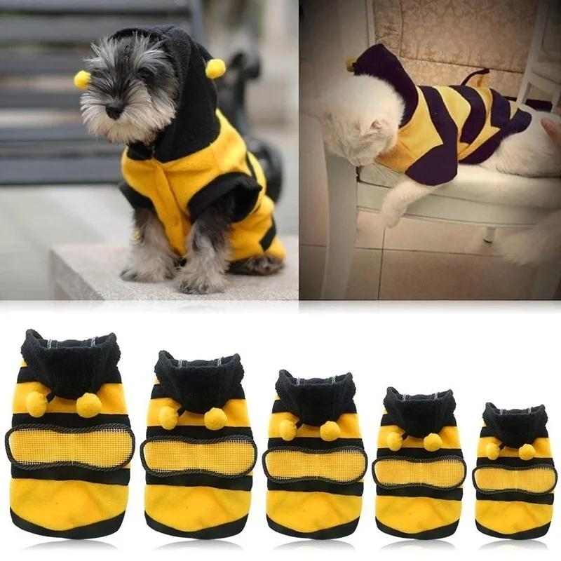 Creative Design Lovely Small Dog Bee Pattern Coat Apparel Halloween Cosplay Sweater Dog Hoodies Outfit Fleece Pet Dog Clothes