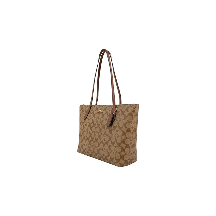 Coach Zip Top Tote PVC Shoulder Bag Medium Women's Brown (Unisex) Shoulder Bags 4455 IME74